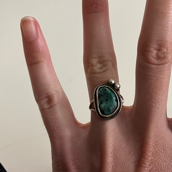 Sterling silver stamped turquoise ring - size 5.5-5.75 approx - Picture 1 of 4